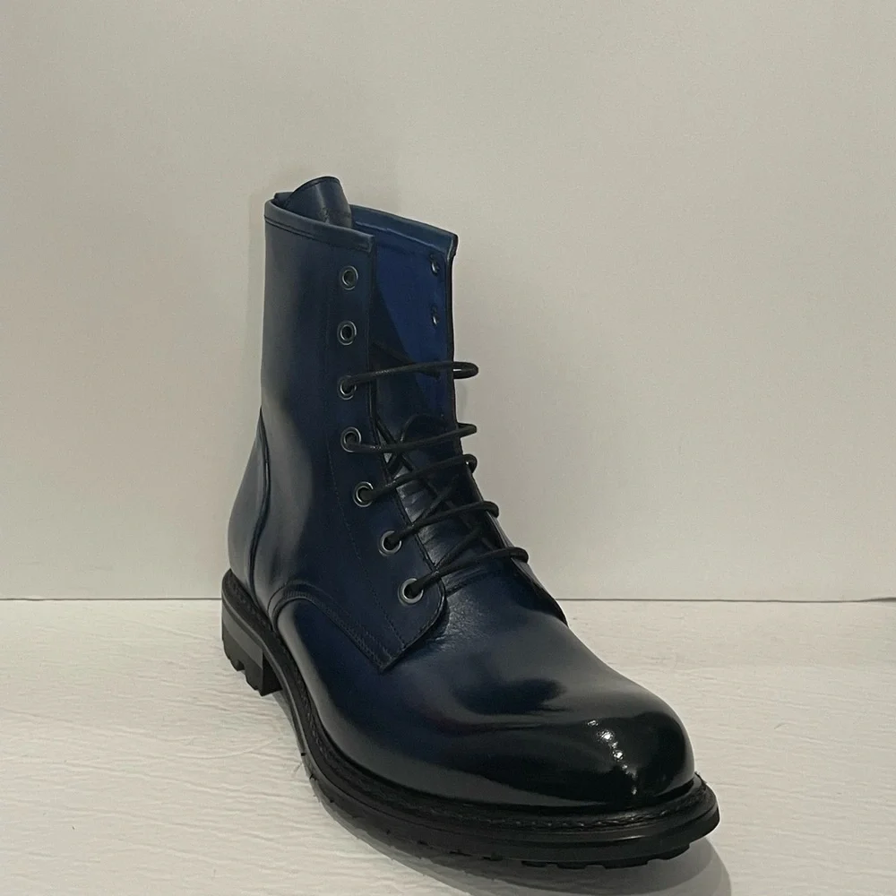 Emilio Franco Boot Chelsea navy round toe Italian leather black sole